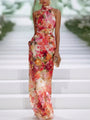 Carla – Maxikleid ärmellos aus Chiffon rot mit Blumen – Produktansicht 1