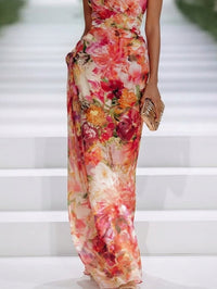 Carla – Maxikleid ärmellos aus Chiffon rot mit Blumen – Produktansicht 4