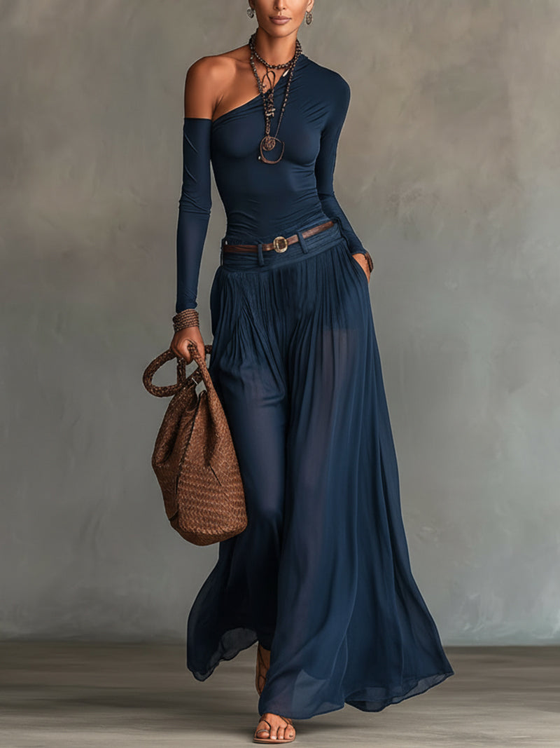 Johanna – Off-Shoulder-Top und Rock marineblau – Produktansicht 1