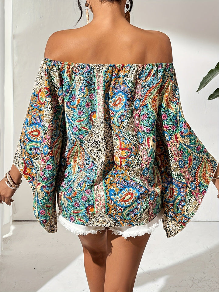 Off-Shoulder Bluse mit geometrischem Druck – Noémie