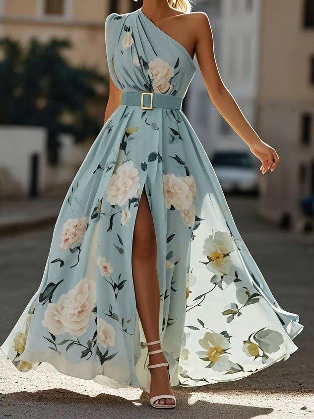 Amelie – Maxikleid Chiffon mit Blumenmuster mit freien Schultern hellgrün – Produktansicht 9