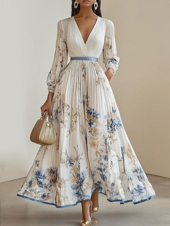 Maja – Maxikleid aus Chiffon mit Blumenmuster weiß mit voluminösen Ärmeln – Produktansicht 1