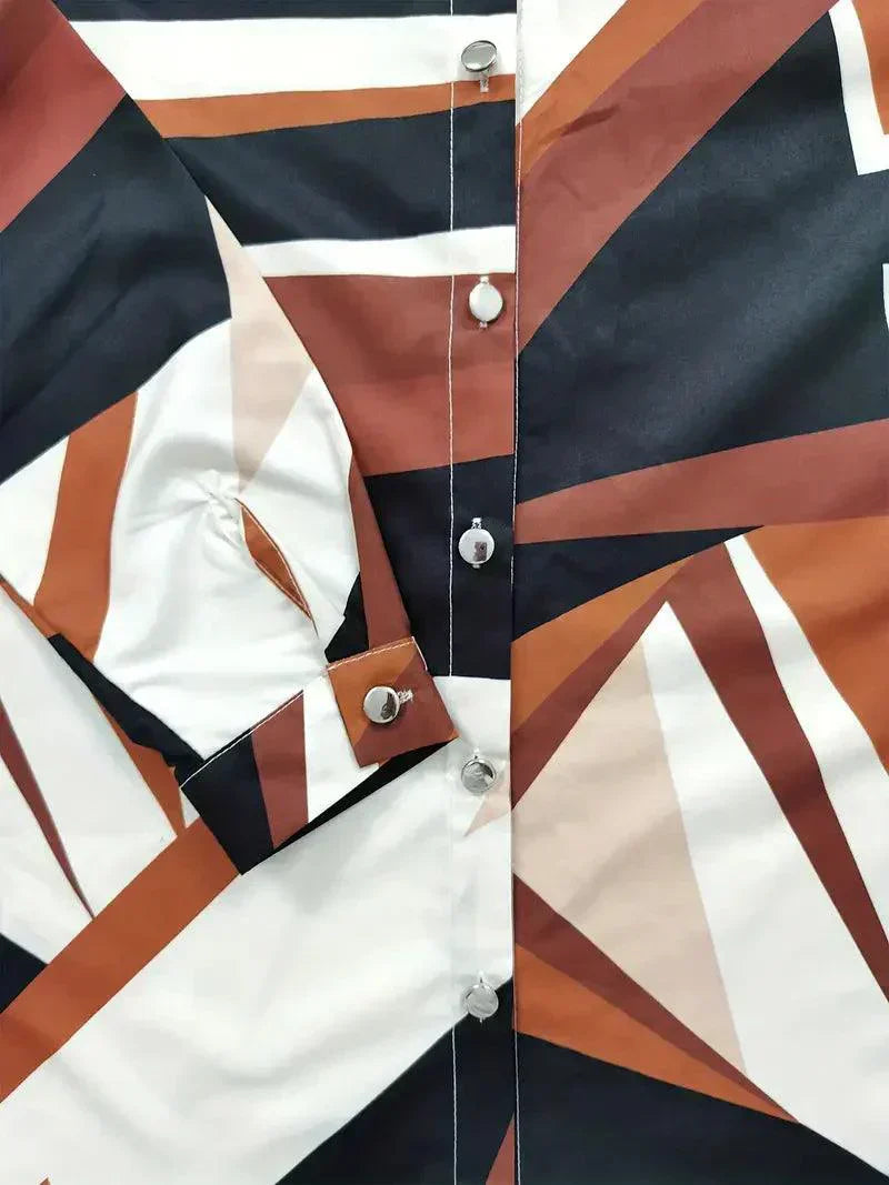 Trendige Damenbluse mit abstraktem Muster und Knopfleiste – Marlene