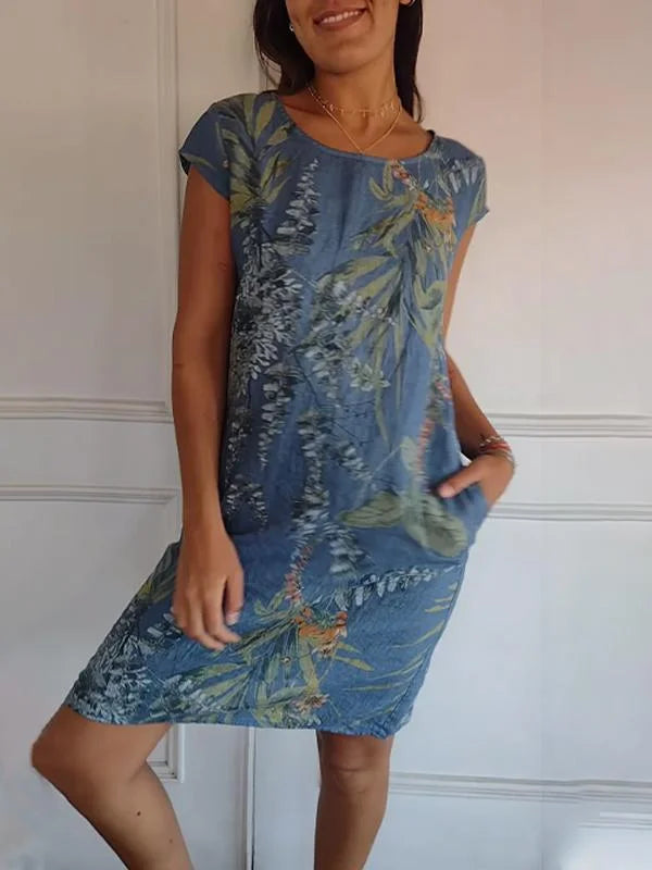 Bedrucktes Kleid mit Rundhalsausschnitt – Eveline