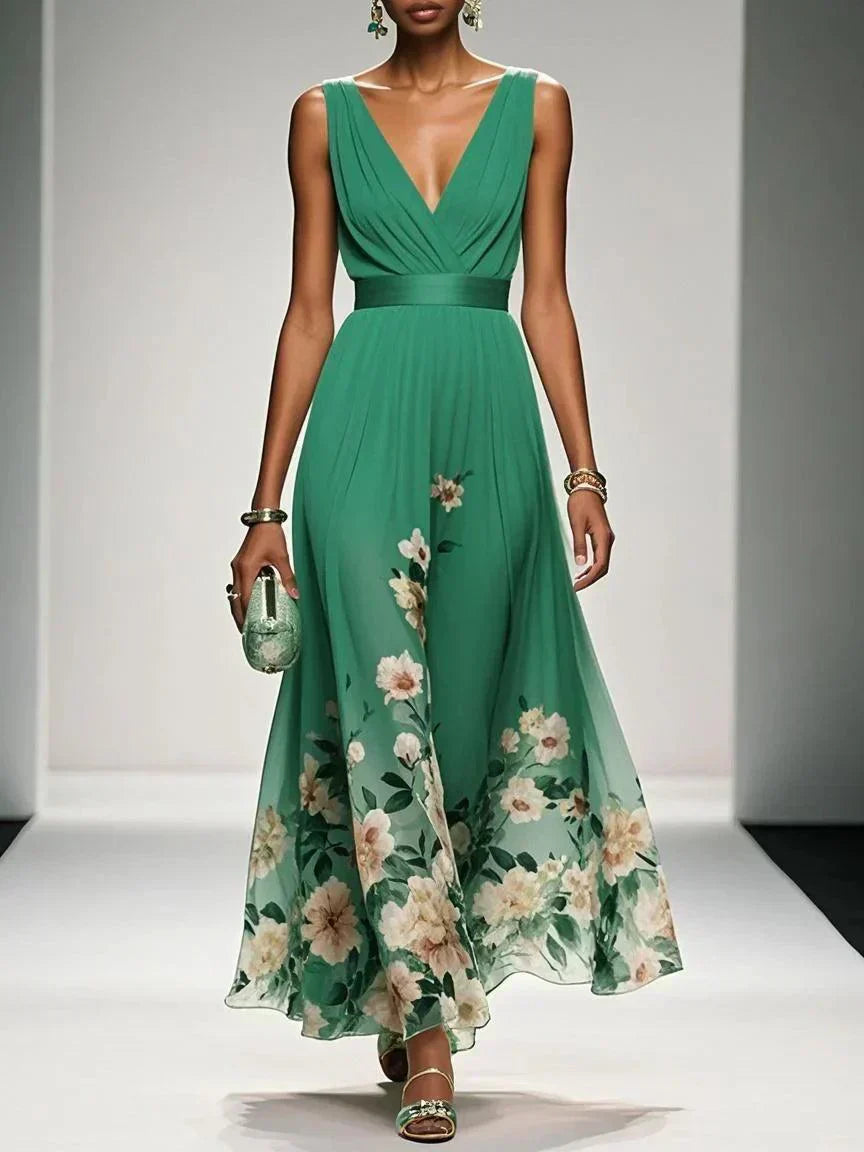 Paula – Maxikleid aus Chiffon mit Blumen hellblau und V-Ausschnitt – Produktansicht 11