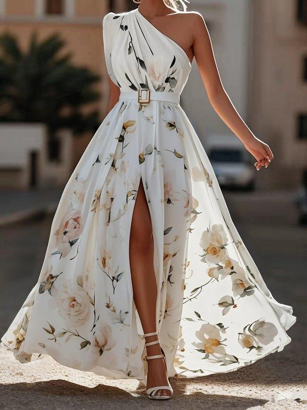 Amelie – Maxikleid Chiffon mit Blumenmuster mit freien Schultern hellgrün – Produktansicht 7