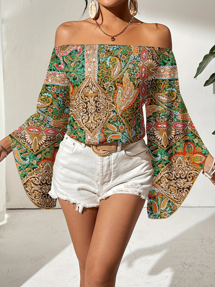Off-Shoulder Bluse mit geometrischem Druck – Noémie