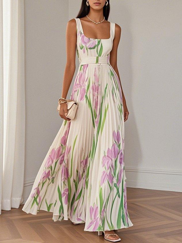 Ingrid – Maxikleid Chiffon mit Blumenmuster plissiert weiß – Produktansicht 4