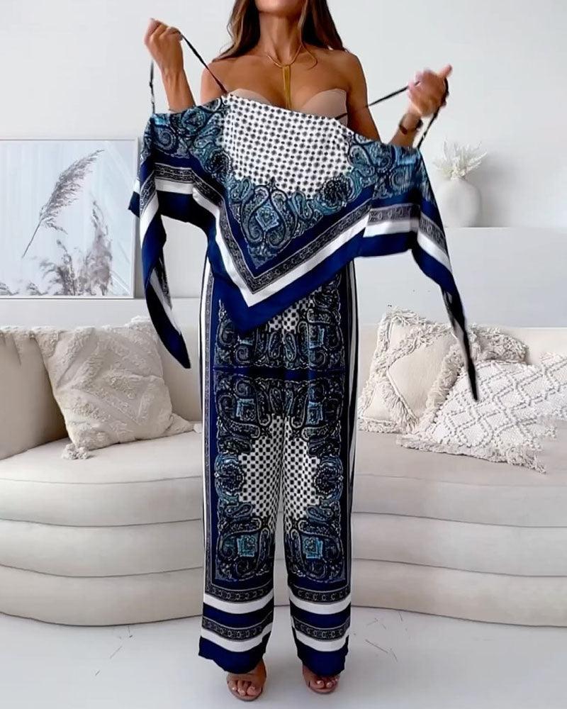 Lilly – Zweiteiliges Set elegant mit top mit Schnürung und Hose urlaubsbereit – Produktansicht 2