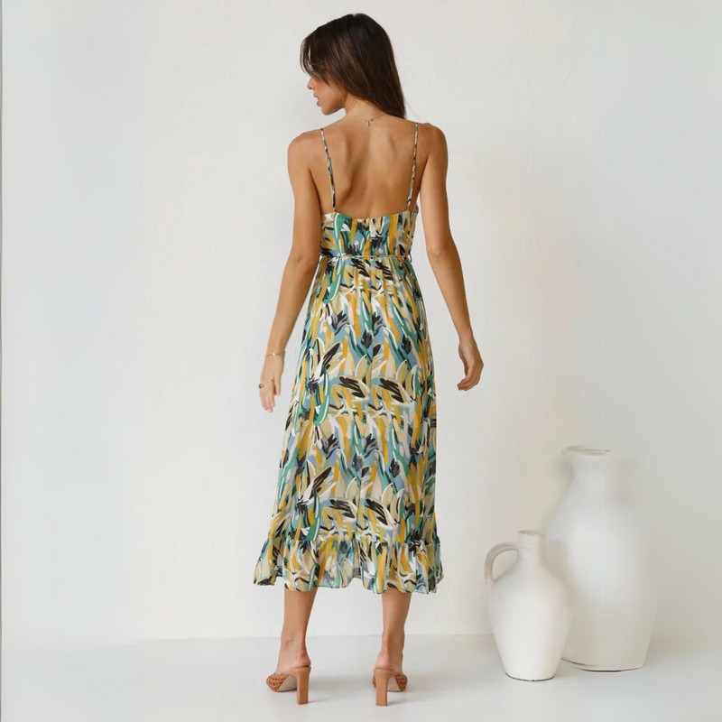 Sommerkleid mit Muster und Rückenfrei-Design – Elora