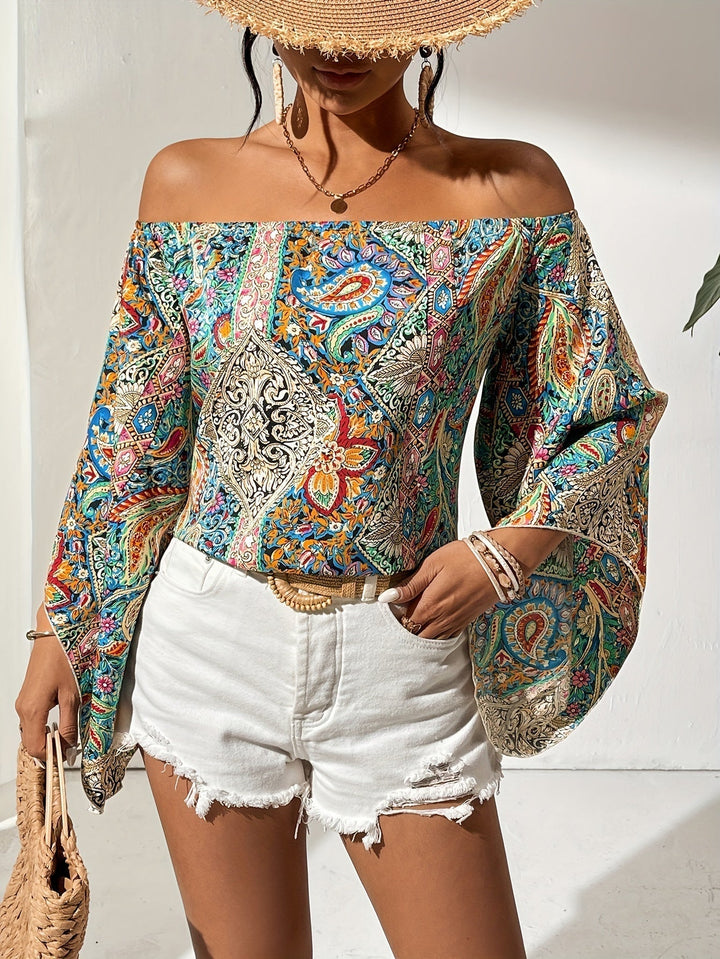 Off-Shoulder Bluse mit geometrischem Druck – Noémie