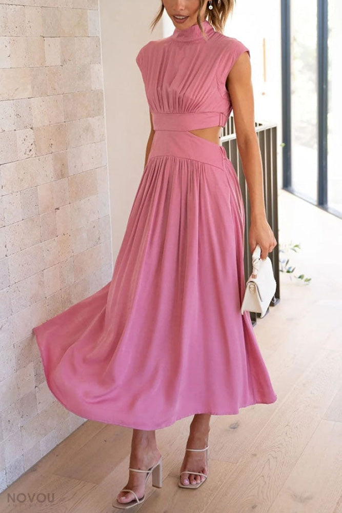 Elegantes Sommer-Midikleid mit Rollkragen und Taillenausschnitt – Avelina