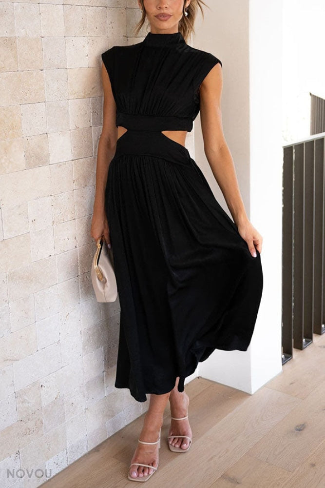 Elegantes Sommer-Midikleid mit Rollkragen und Taillenausschnitt – Avelina