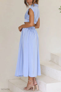 Elegantes Sommer-Midikleid mit Rollkragen und Taillenausschnitt – Avelina