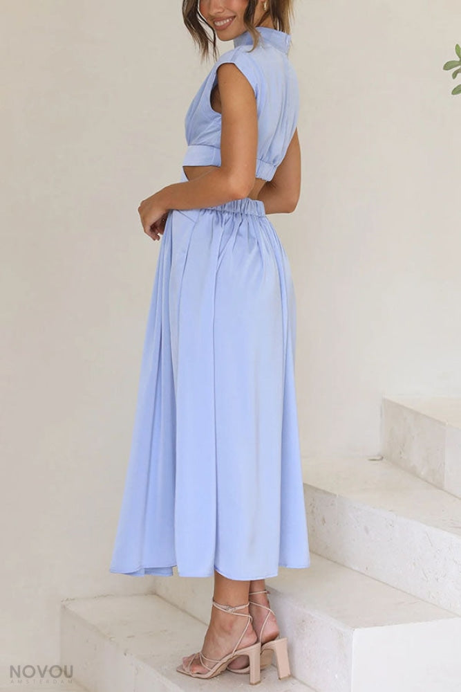 Elegantes Sommer-Midikleid mit Rollkragen und Taillenausschnitt – Avelina