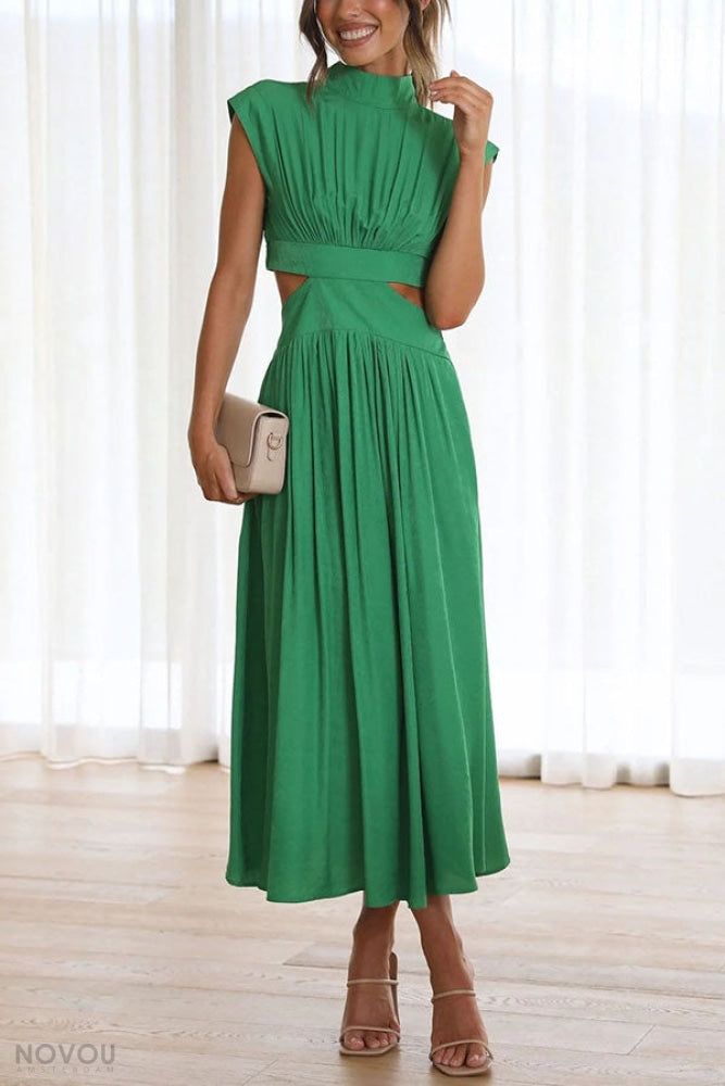 Elegantes Sommer-Midikleid mit Rollkragen und Taillenausschnitt – Avelina