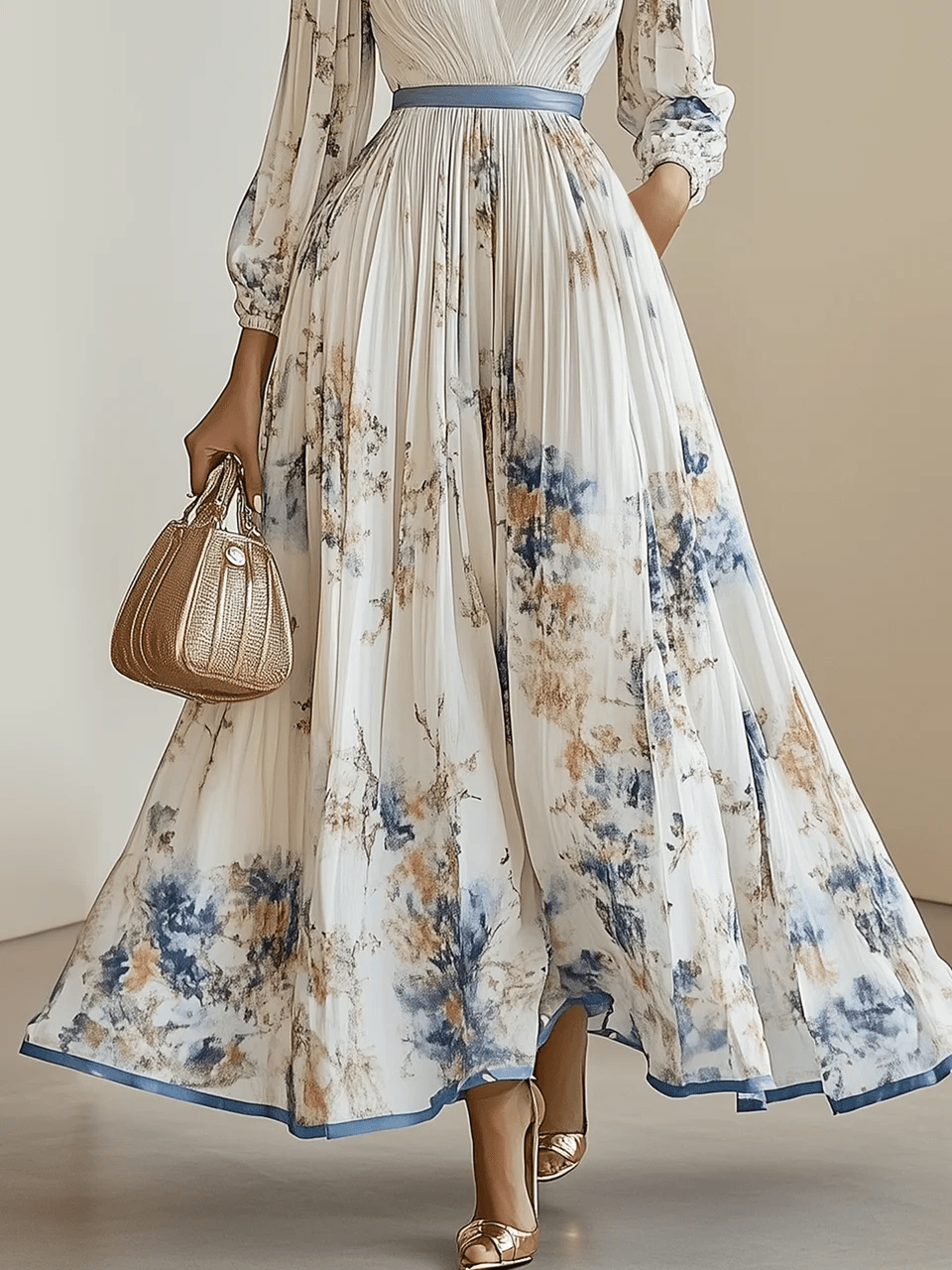 Maja – Maxikleid aus Chiffon mit Blumenmuster weiß mit voluminösen Ärmeln – Produktansicht 3