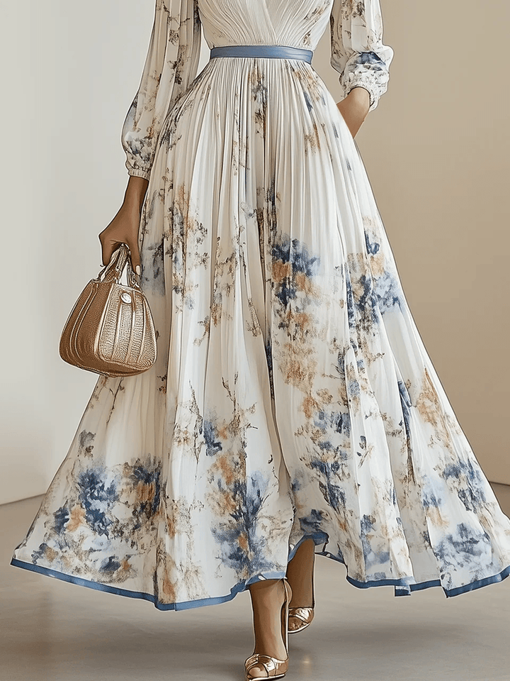 Maja – Maxikleid aus Chiffon mit Blumenmuster weiß mit voluminösen Ärmeln – Produktansicht 3
