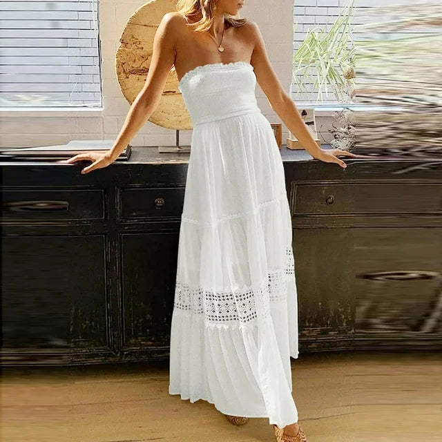 Off-Shoulder Maxi-Kleid mit Spitzen Details – Isaline