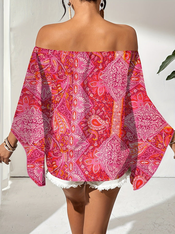 Off-Shoulder Bluse mit geometrischem Druck – Noémie