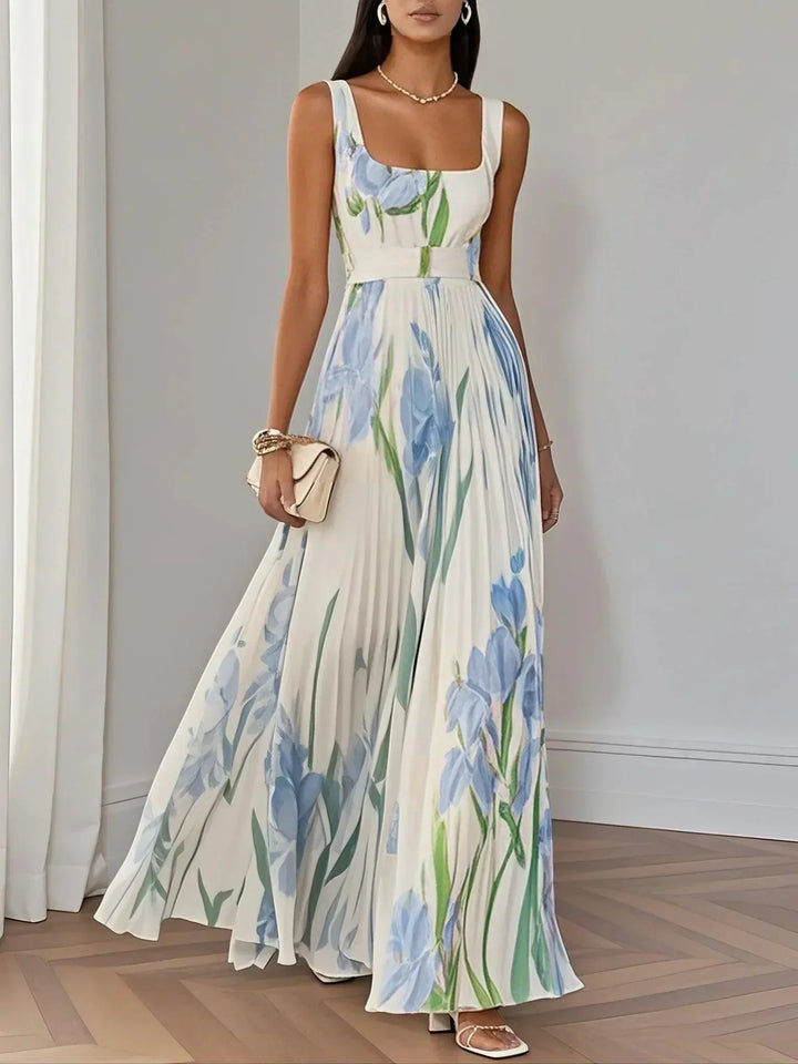 Ingrid – Maxikleid Chiffon mit Blumenmuster plissiert weiß – Produktansicht 5