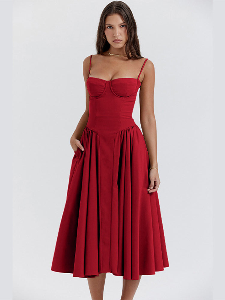 Elegantes Midi-Abendkleid mit Plisseesaum – Amara