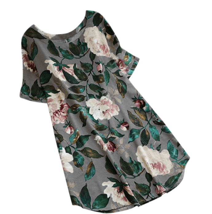 Blumiges Sommer Freizeitkleid mit kurzen Ärmeln für Damen – Malina