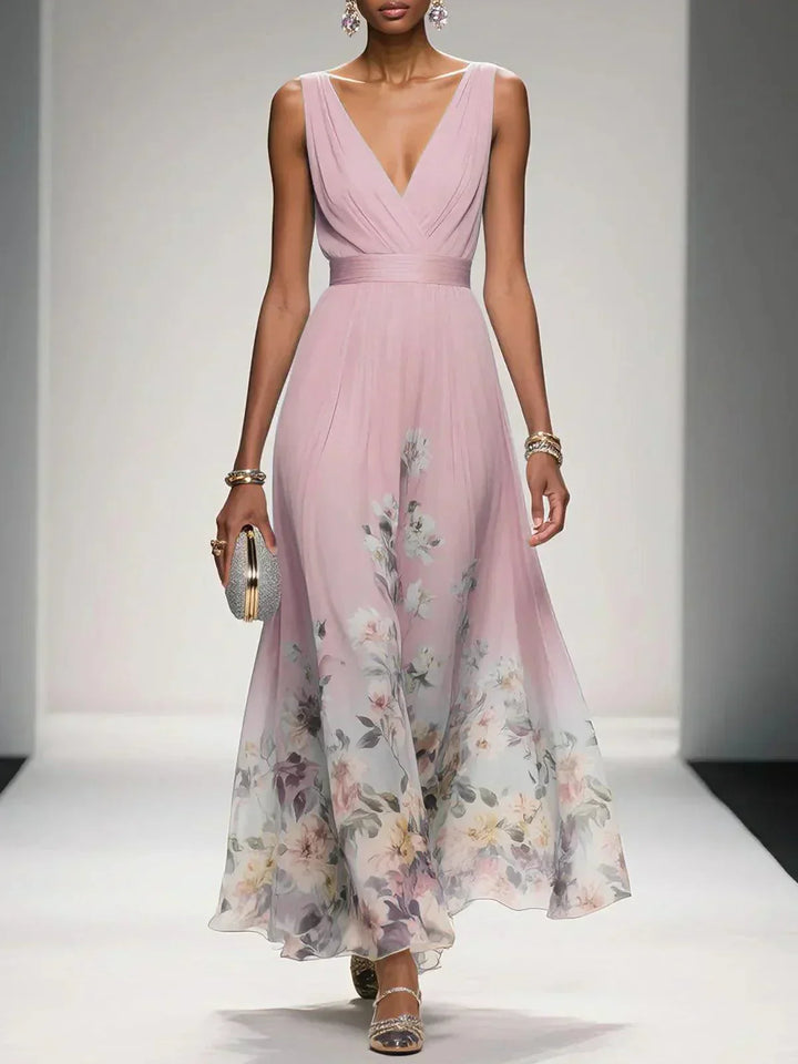 Paula – Maxikleid aus Chiffon mit Blumen hellblau und V-Ausschnitt – Produktansicht 8
