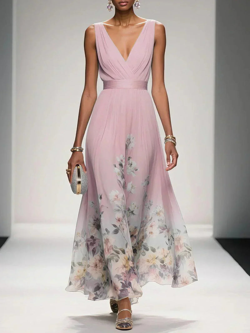 Paula – Maxikleid aus Chiffon mit Blumen hellblau und V-Ausschnitt – Produktansicht 8