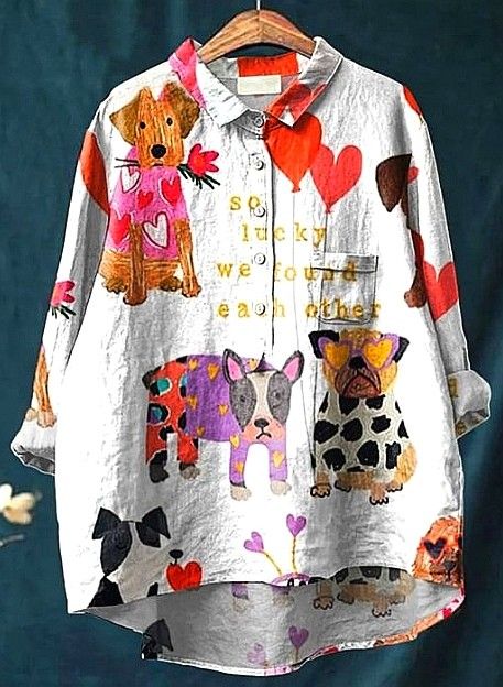 Lotte – Künstlerische Bluse mit Herzen und Tieren – Produktansicht 1
