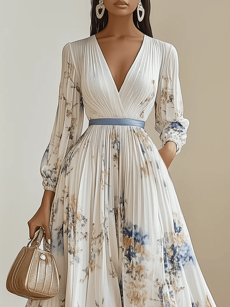 Maja – Maxikleid aus Chiffon mit Blumenmuster weiß mit voluminösen Ärmeln – Produktansicht 2