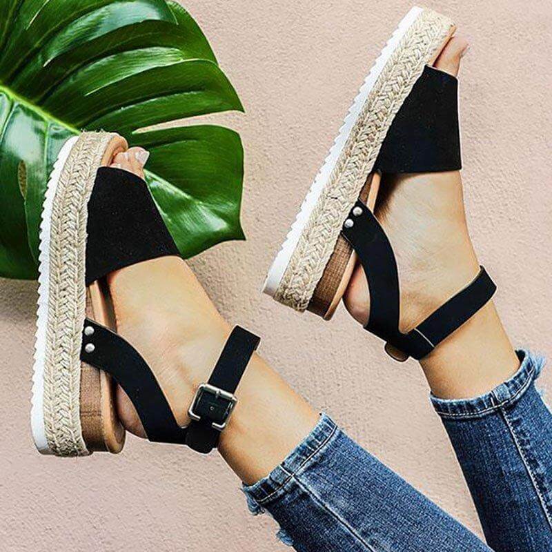 Damen Plateau-Espadrille Sandalen mit Keilabsatz & Riemchen – Livia