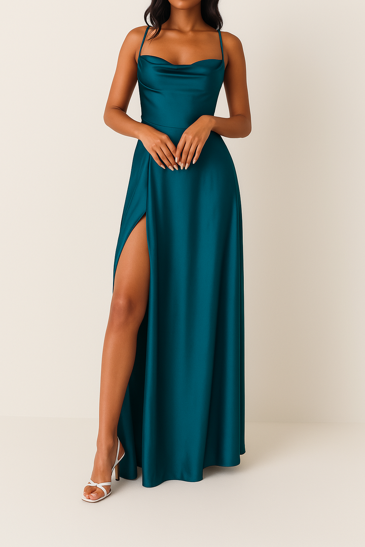 Ärmelloses Seiden-Maxikleid mit Hohem Schlitz – Serena