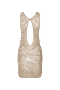 Beige gestricktes durchscheinendes Strandkleid mit luftigem Design – Kaïa