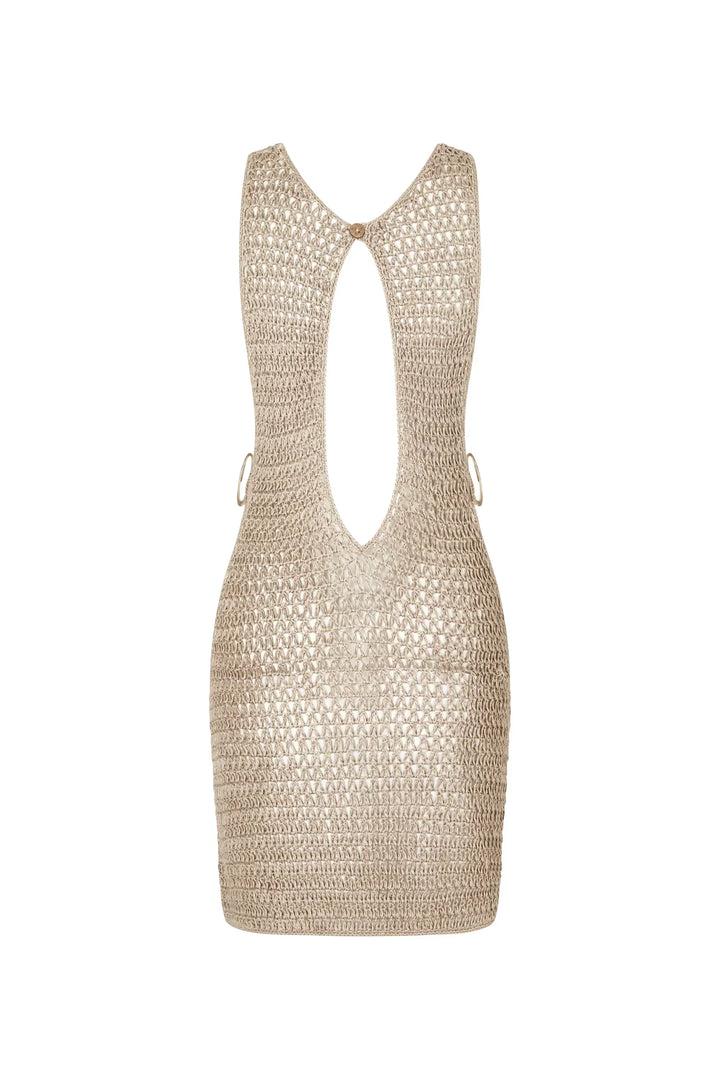 Beige gestricktes durchscheinendes Strandkleid mit luftigem Design – Kaïa