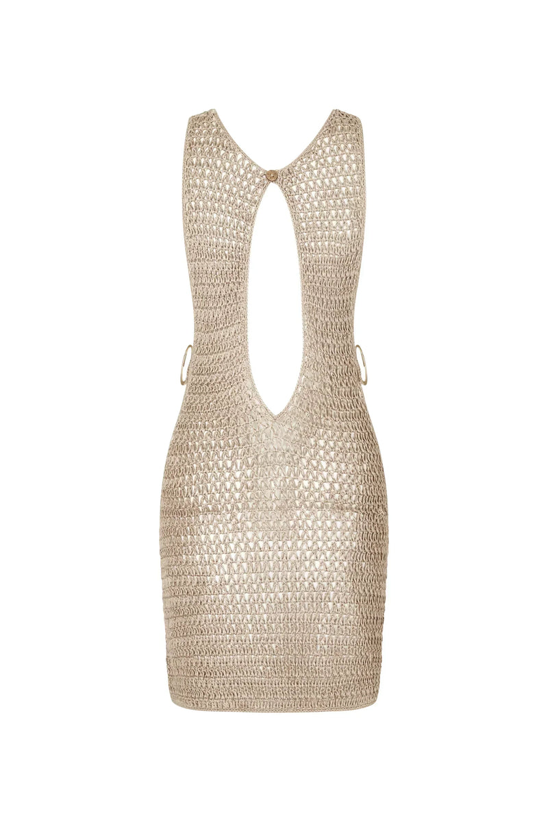 Beige gestricktes durchscheinendes Strandkleid mit luftigem Design – Kaïa
