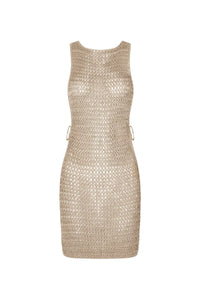 Beige gestricktes durchscheinendes Strandkleid mit luftigem Design – Kaïa