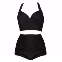 Schwarzes Bikini-Set mit Haltertop und hoher Taille – Alina