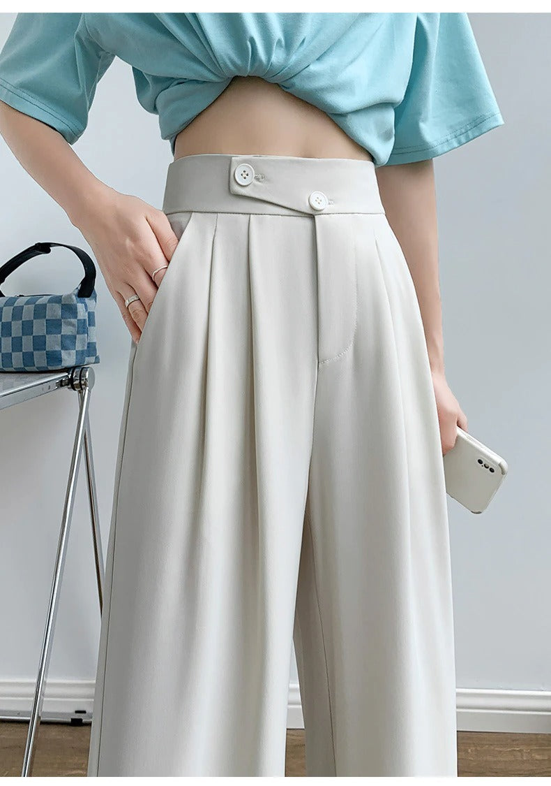 High-Waist Casual Damen Hose mit weitem Bein – Emilia