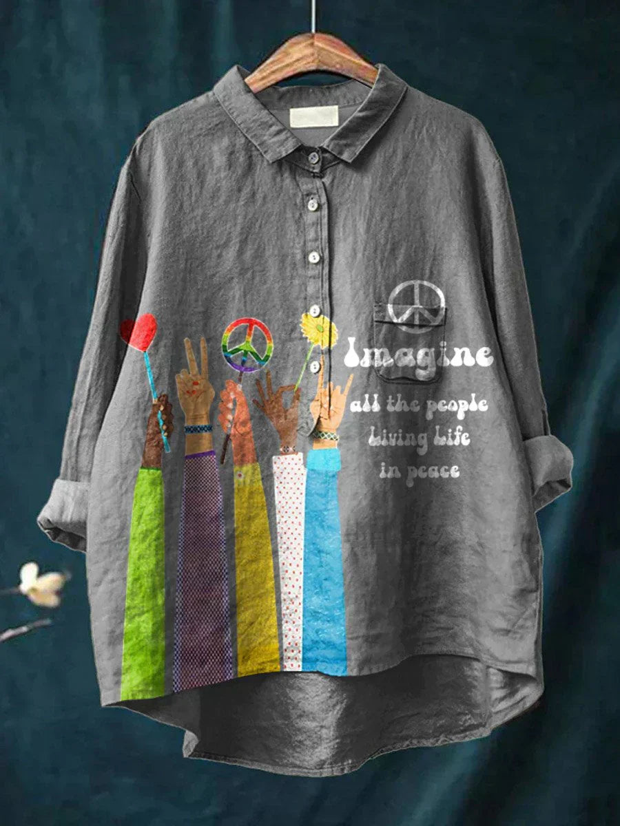 Paula – Damen-T-Shirt mit Boho-Friedensprint – Produktansicht 1