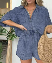 Trendige Damen Sommerbluse mit kurzen Ärmeln – Isabelle