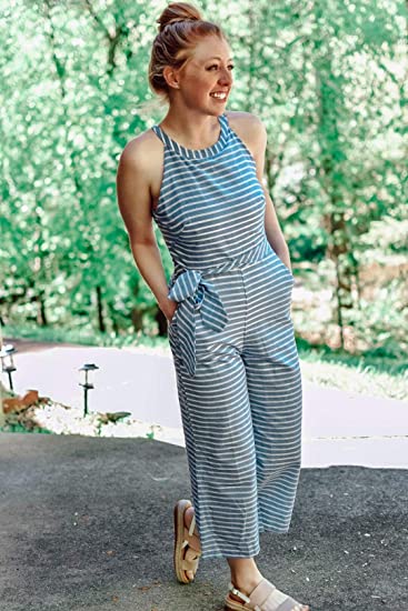 Gestreifter Damen Jumpsuit mit Wickelausschnitt – Vivienne
