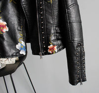 Bestickte Damen Kunstlederjacke im Bikerstil – Eleonora