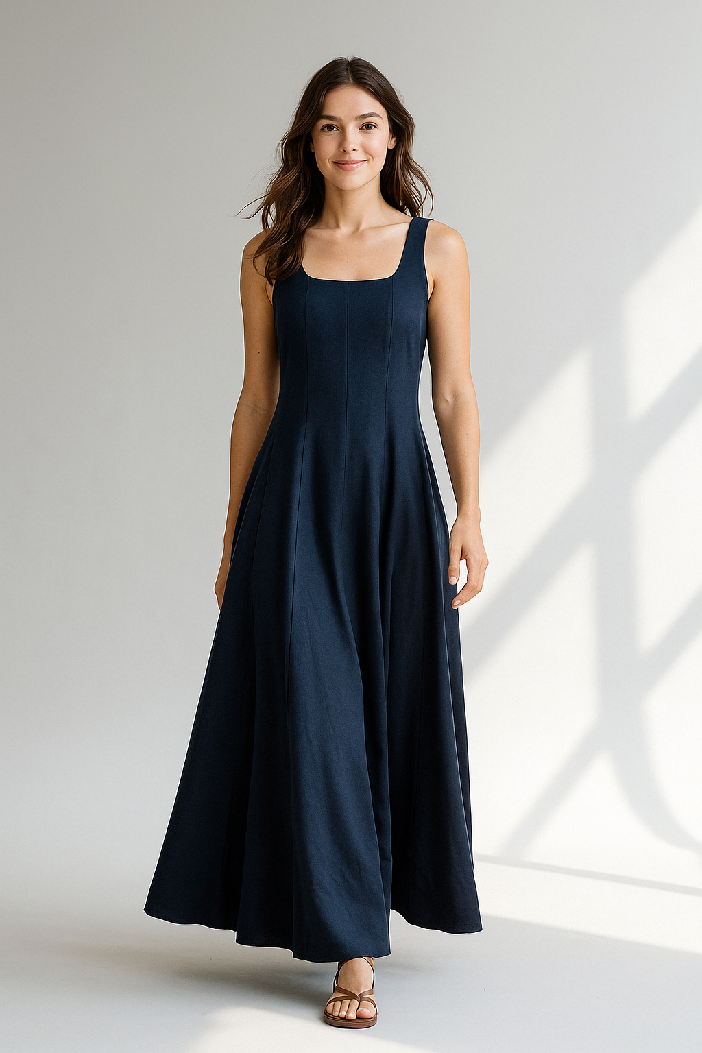 Elegantes dunkelblaues Maxikleid mit Trägern