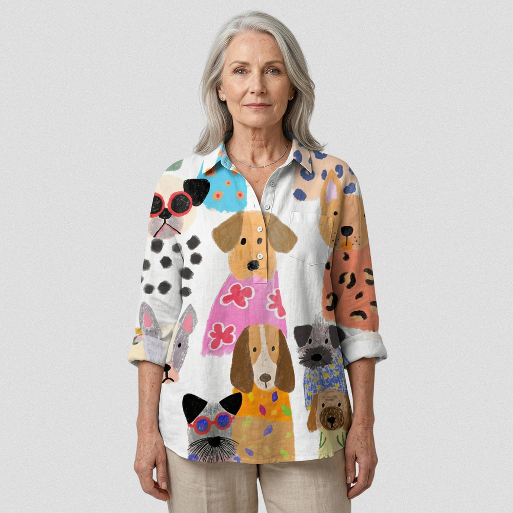 Ida – Legere Bluse mit farbenfrohem Cartoon-Hund – Produktansicht 2