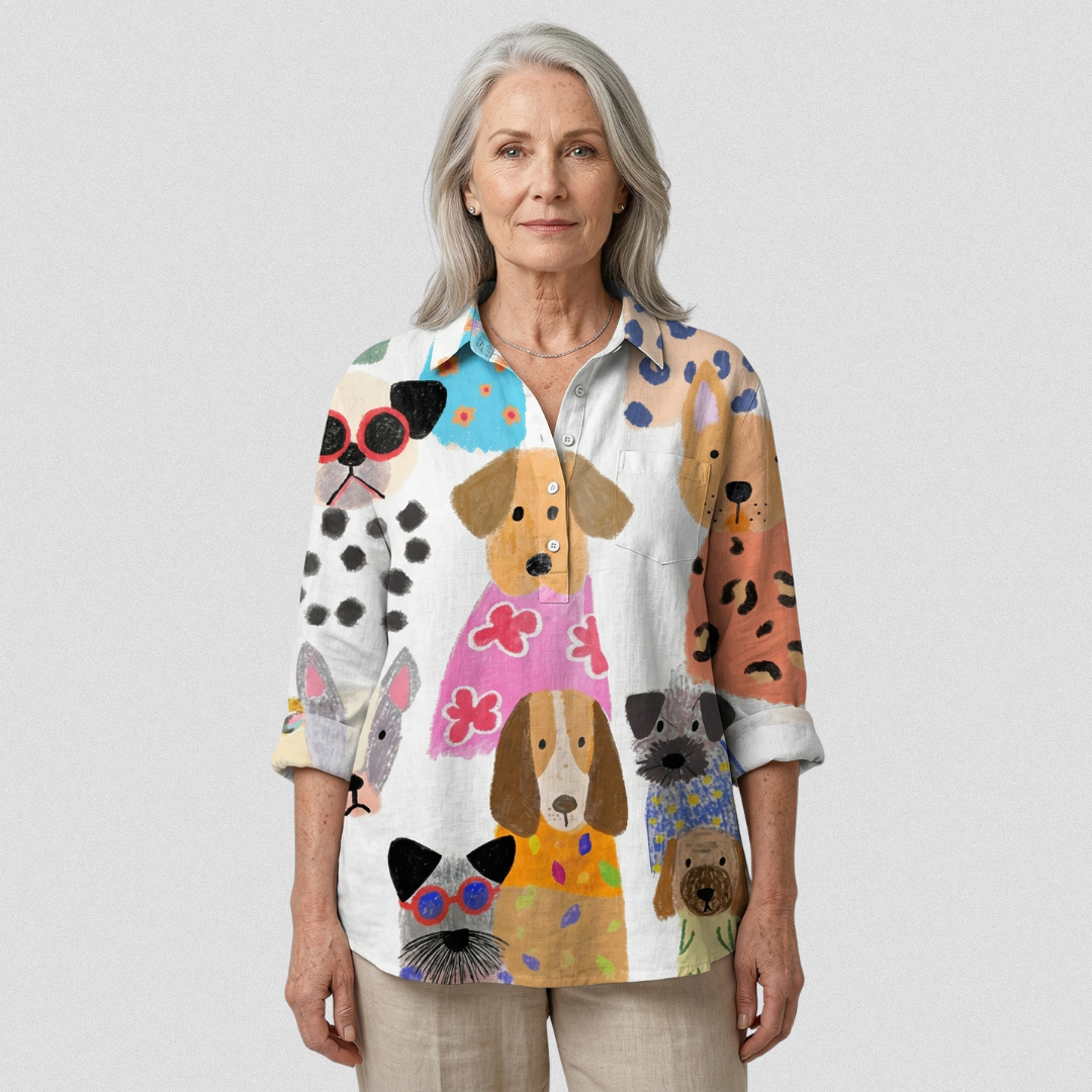 Ida – Legere Bluse mit farbenfrohem Cartoon-Hund – Produktansicht 2