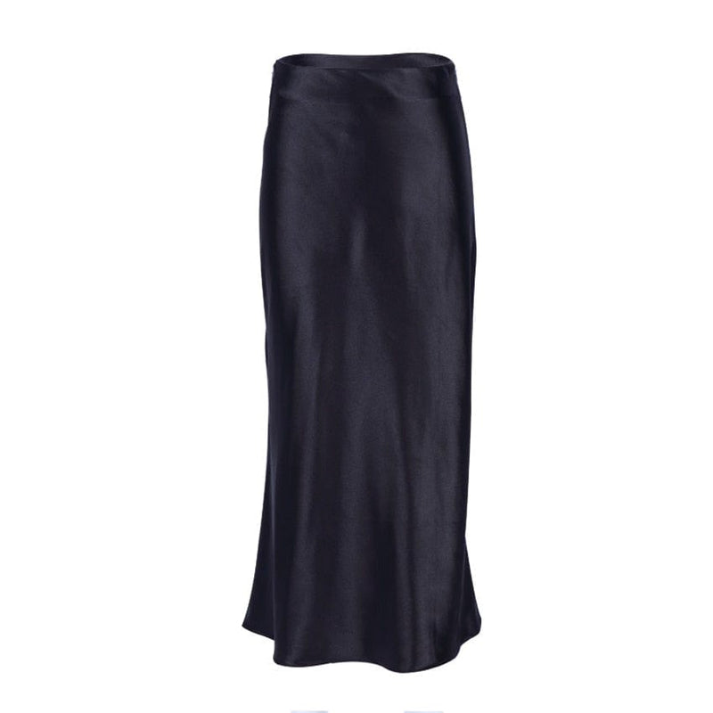 Satinschimmernder Damen Midirock in A-Linie mit hoher Taille – Liora