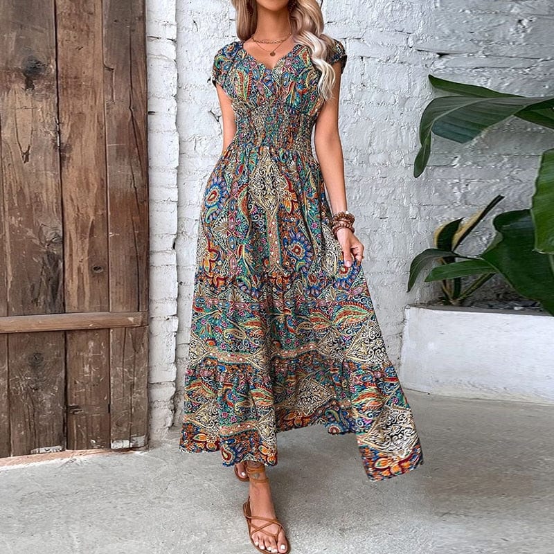 Luftiges Damen Maxikleid mit Ethno-Print & V-Ausschnitt – Nayeli