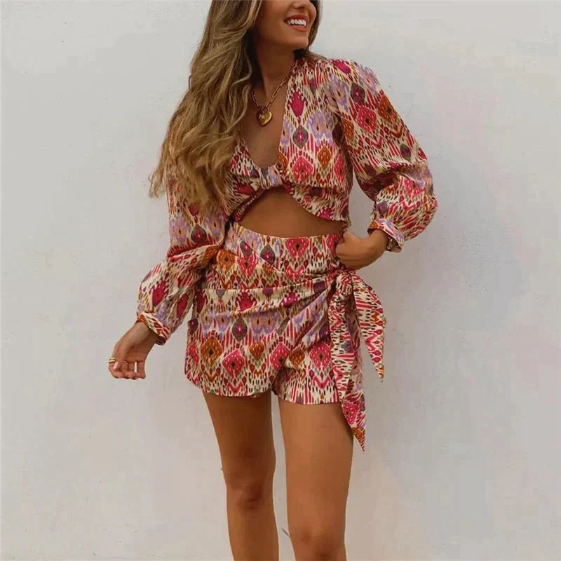 Zweiteilige Wickelrock-Set mit Bluse Damen – Lorena
