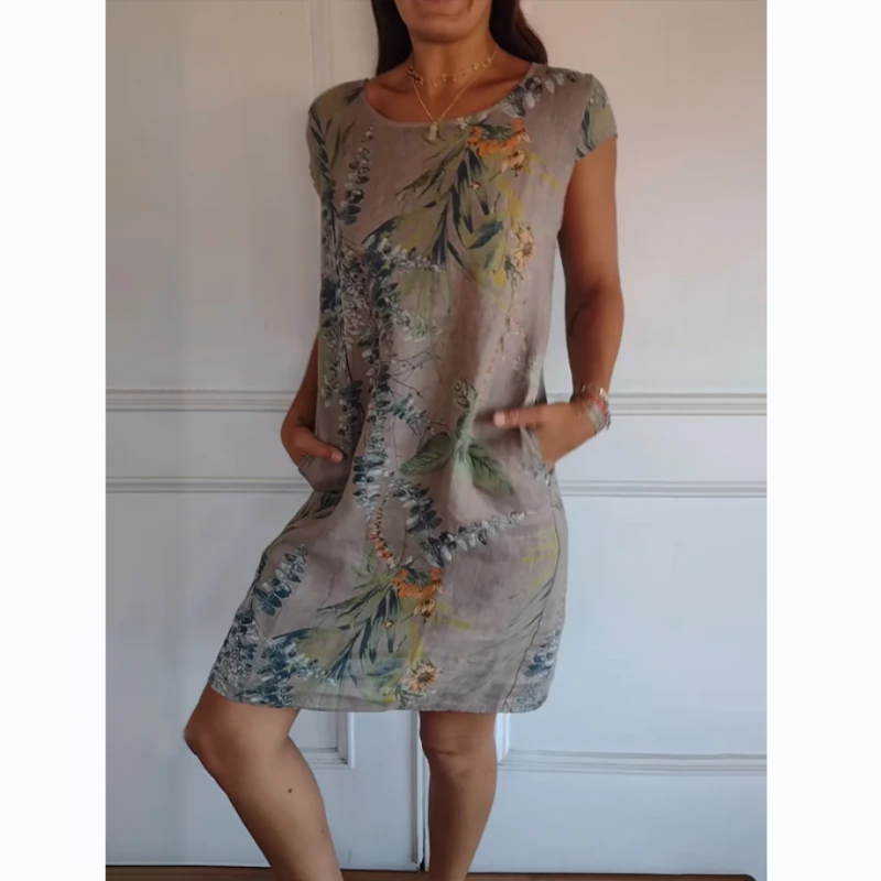 Botanisches Sommerkleid mit Rundhals & floraler A-Linienform – Elvira